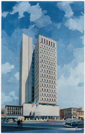 Postcard image of the concrete-clad building is called &quot;New Wachovia Building&quot;