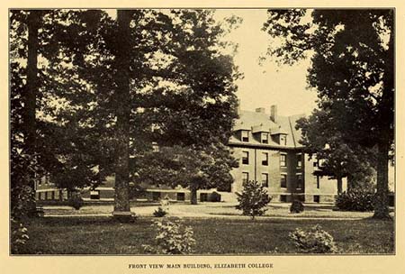 Photograph of the Main Building at Elizabeth College in Charlotte, N.C., from the 1910 college yearbook &quot;The Elizabethan.&quot; In 1921, the college burned down and the school merged with Roanoke College for Women in Salem, V.A.