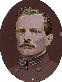 Peebles wearing a Civil War military uniform.