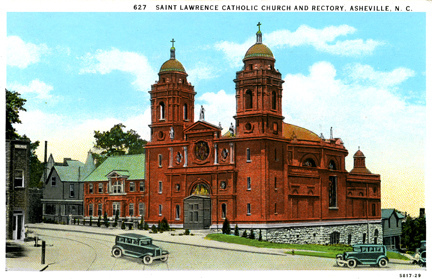 &quot;Saint Lawrence Catholic Church and Rectory, Asheville, NC.&quot; Image courtesy of the North Carolina State Archives. 