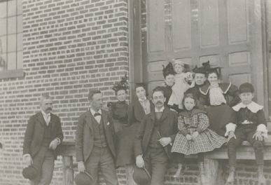 &quot;Group celebrating the opening of the Fries Manufacturing and Power Company hydro-electric plant on the Yadkin River, 1898.&quot; Image available from Digital Forsyth. 