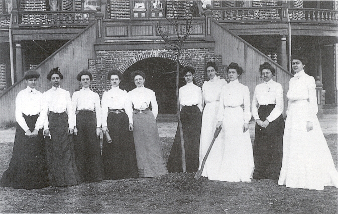 &quot;Immortal Ten Big: The Baptist Female University Class of 1902 are (not pictured in this order): Margery Kesler (M.A.), Mary Estelle Johnson, Elizabeth Parker, Rosa Catherine Paschal, Mary Perry, Margaret Whitmore Shields, Minnie Willis Sutton, Elizabeth Gladys Tull, Eliza Rebecca Wooten, and Sophie Stevens Lanneau.&quot;