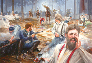 &quot;Dawn attack by Confederates at Monroe's Crossroads.&quot; Image courtesy of the National Park Service. 