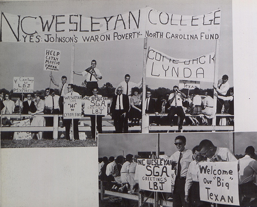 &quot;Students greet President Lyndon B. Johnson, North Carolina Wesleyan College, 1964.&quot; Image courtesy of North Carolina Digital Heritage Center. 