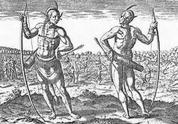 &quot;An engraving of a Virginia Chief by Theodor de Bry, based on an illustration by John White. de Bry Europeanized White's original drawings--White had seen the Algonquians in person on the Roanoke voyages promoted by Sir Walter Raleigh. Engraving reproduced courtesy of the Library of Congress.&quot; Courtesy of Documenting the American South, UNC. 
