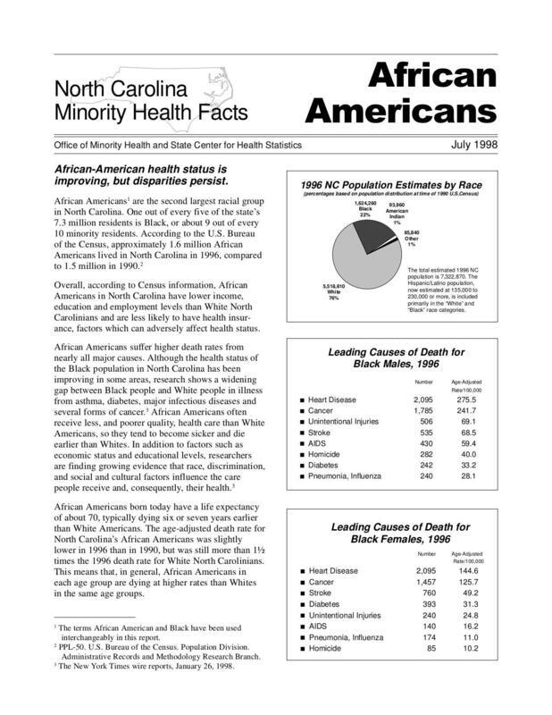 July 1998 health facts report for African Americans from the Department of Health and Human Services