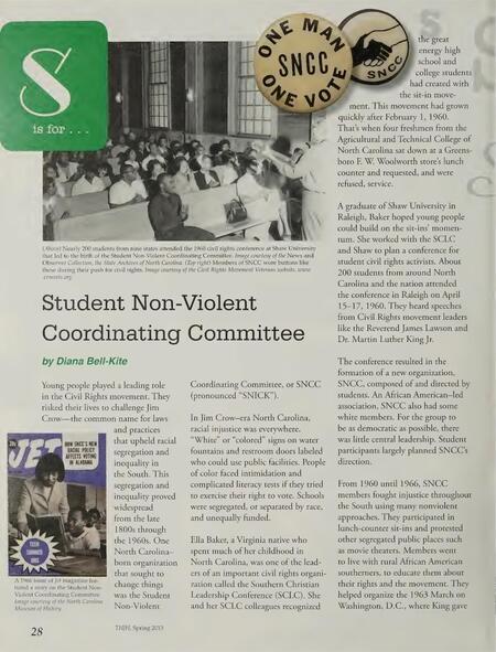 Article from the Tar Heel Junior Historian about the Student non-violent Coordinating Committee