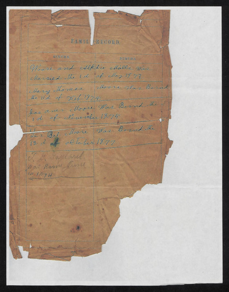 Family records of births and deaths for the Moore family from the family Bible