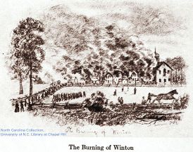 &quot;Burning of Winton.&quot; Courtesy of the North Carolina Collection at the University of North Carolina libraries. 