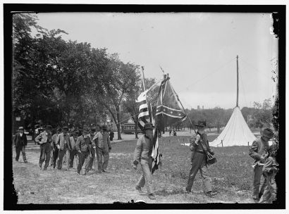 &quot;Confederate Reunion. North Carolina Veterans with Flag.&quot; Created by Harris & Ewing, 1917. Courtesy of Library of Congress.