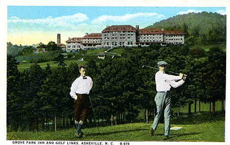 Grove Park Inn and Golf Links, Asheville, NC B-619 Asheville, NC published by Southern Post Card Co, Asheville, NC. From the Georgia Historical Society Postcard Collection, c. 1905-1960s, PhC.45, North Carolina State Archives, call #: PhC45_1_Ash78.