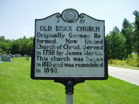 &quot;Old Brick Church,&quot; NC Historical Marker. Originally German Reformed Church. Image courtesy of the North Carolina Office of Archives & History, call #: J-57. 