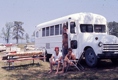 &quot;Campers Come to Kerr Lake in all types of Vehicles.&quot;  Photograph, ca. 1970. From North Carolina Division of Parks and Recreation.
