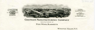 Image of letterhead for the Chatham Manufacturing Company, ca. 1920-1930. Item H.19XX.321.17 from the collection of the North Carolina Museum of History. Used courtesy of the North Carolina Department of Natural and Cultural Resources.