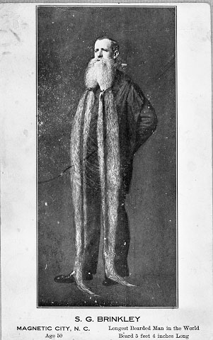 Postcard image of S.G. Brinkley, &quot;Longest Bearded Man in the World.&quot; From the collections of the State Archives of North Carolina.  