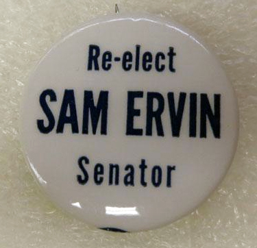 "Re-elect Same Ervin Senator," political button from circa the 1950s-1960s. Item #H.1974.122.42, from the collections of the North Carolina Museum of History.