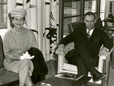 Thomas Austin Finch's widow,  Mrs. Ernestine Lambeth Mobley and his son, Thomas Austin Finch, Jr. at the 1958 dedication of the Thomasville Public Library. Henley, Lester. &quot;Thomasville Public Library donors.&quot; Public Library History Files. State Library of North Carolina. 1958.