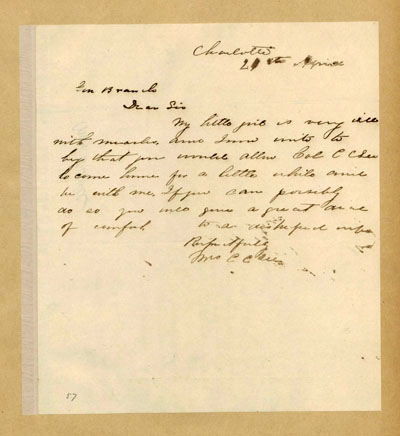 Image of letter from Mrs. Charles Lee Cochrane to Lawrence O'Bryan Branch, April 24, 1862. From the Lawrence O'Bryan Branch Papers, State Archives of North Carolina, Digital North Carolina Collections.