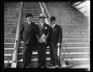 &quot;Interesting callers at White House,&quot; photograph by Harris & Ewing, April 11, 1930.  Rear Admiral Andrew T. Long (left), Asst. Secretary of the Navy Ernest Lee Jahnke (center), and Rear Admiral Mark L. Bristol (right).  Photograph was taken on the date of Long's retirement.  From the Harris & Ewing Collection, Library of Congress Prints & Photographs Online Catalog. 