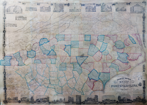 Samuel Pearce's &quot;Pearce's New Map - The State of North Carolina.&quot; published circa 1860-1866.  From the collections of the State Archives of North Carolina.  Presented by North Carolina Maps at the University of North Carolina at Chapel Hill.    