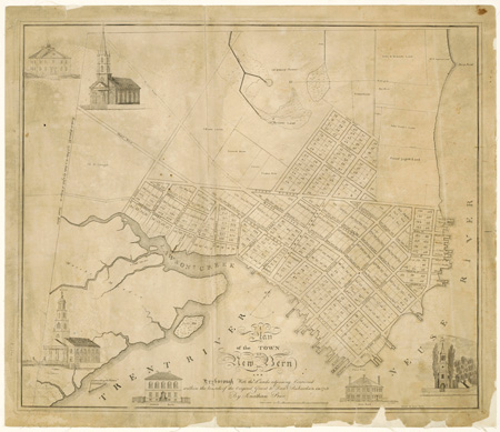 Jonathan Price and Allen Fitch's &quot;Plan of the Town of New Bern,&quot; published circa 1820s.  From the North Carolina Collection, University of North Carolina at Chapel Hill.  Presented on North Carolina Maps. 