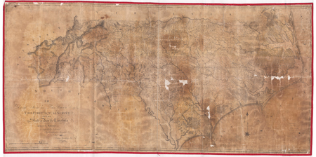 Jonathan Price and John Strother's &quot;First Actual Survey,&quot; engraved by W. Harrison, published 1808. From the collections of the State Archives of North Carolina.  Presented on North Carolina Maps at the University of North Carolina at Chapel Hill. 