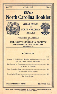 Image of cover of the <i>North Carolina Booklet 16(4),</i> 1917, showing article by W. A. Smith. From Archive.org.