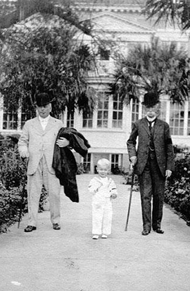 James Sprunt (right) with his grandson James Laurence &quot;Jimmie&quot; Sprunt, Jr. and N.C. governor Thomas Bickett in Wilmington, 1920. Image from the North Carolina Museum of History.