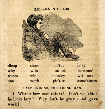 Image of &quot;Lesson&quot; from Richard Sterling & J. D. Campbell's <i>Our Second Reader</i>, p. 64, published 1862 by Sterling, Campbell, and Albright, Greensboro, North Carolina. Presented on Archive.org. 