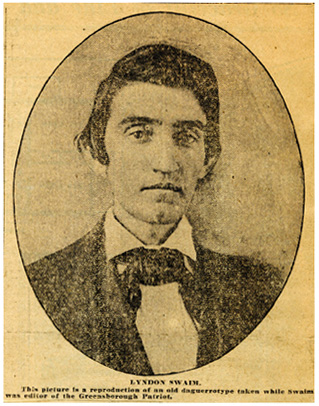 Photograph of Lyndon Swaim, circa mid-1800s, reproduced in the <i>Greensboro Daily News,&quot;</i> December 30, 1922.  From the State Library of North Carolina Vertical File.