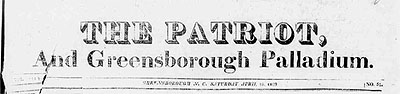 Image of masthead from <i>The Patriot, and Greensboro Palladium,</i>&quot; April 18, 1929.  From Historic Greensboro Newspapers, UNCG Digital Collections.