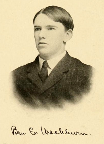 Senior portrait of Ben E. Washburn from the 1906 University of North Carolina yearbook <i>The Yackety Yack</i>, p. 65. Presented on DigitalNC.