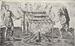 &quot;Indians Cooking Fish.&quot; From the John White drawings in Ashe's History of North Carolina. Courtesy of UNC's Documenting the American South. 