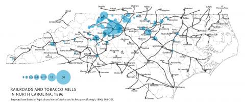 Railroads and tobacco mills in North Carolina, 1896