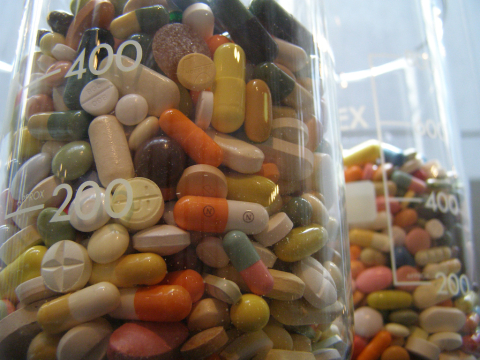 Pills in a flask