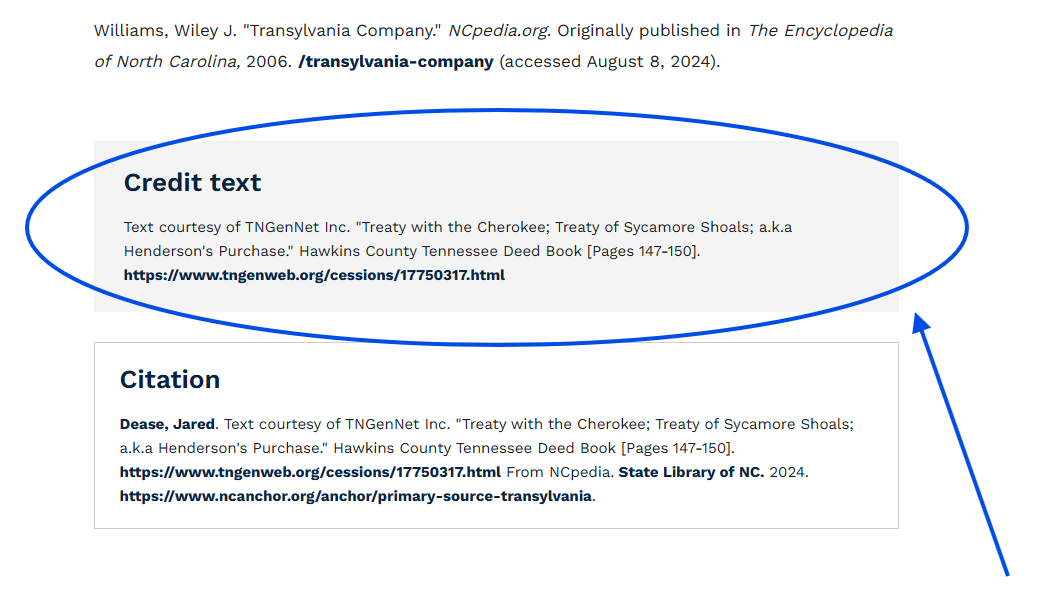 A blue circle encompasses a field that reads Credit text and has an arrow pointing to the same field.