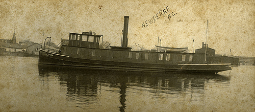 Tug boat &quot;Lillie&quot; in New Bern, NC, early 1900s. From the Dughi Family Photo Collection, PhC.166, North Carolina State Archives, call #:  PhC_166_5.